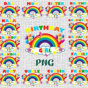 Rainbow birthday girl PNG, family set, sublimation