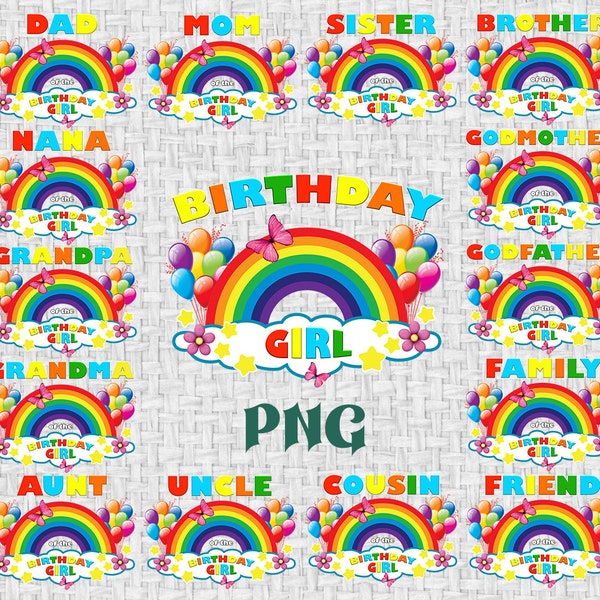 Rainbow birthday girl PNG, family set, sublimation