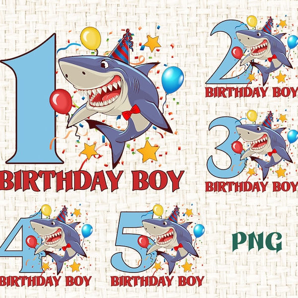 Birthday Boy Shark PNG, Birthday numbers PNG, 1st birthday Shark, 2nd birthday Shark, 3rd birthday Shark, 4th birthday Shark, 5th birthday