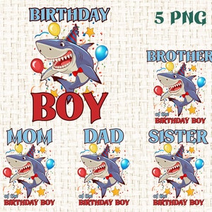 Birthday Boy Shark PNG, Birthday Family bundle PNG, Mom and Dad of the birthday boy shark, sister and brother birthday boy PNG, sublimation