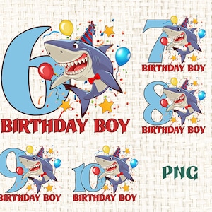 Birthday Boy Shark PNG, verjaardagsnummers PNG, 6e verjaardag Shark, 7e verjaardag Shark, 8e verjaardag Shark, 9e verjaardag Shark, 10e verjaardag