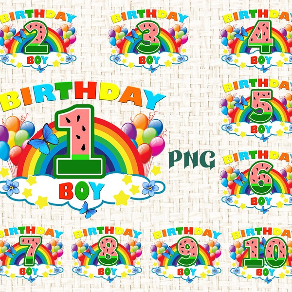 Rainbow birthday boy PNG, birthday numbers, sublimation