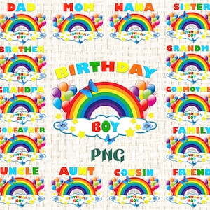 Rainbow birthday boy PNG, family set, sublimation