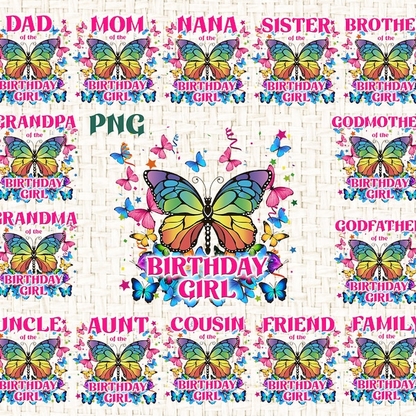 Rainbow butterfly PNG, Rainbow butterfly birthday girl PNG, Rainbow butterfly family bundle PNG, sublimation