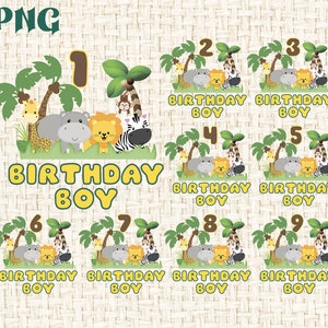 Safari Birthday boy PNG, birthday numbers, sublimation, 9 PNG files