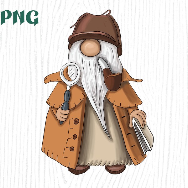 Gnome Sherlock PNG, Gnome detective PNG, sublimation