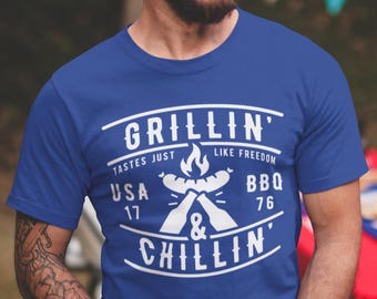 Grillin' & Chillin' BBQ T-Shirt: Patriotic USA Grill Master Tee