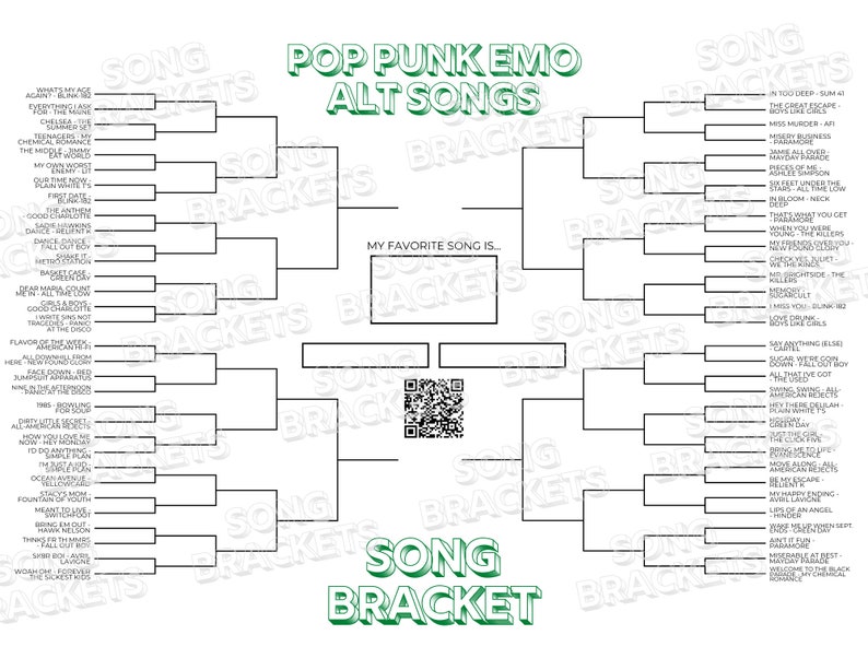 Pop Brackets Emo Pop Punk Song Bracket | Printable Music Template (digital Download ...