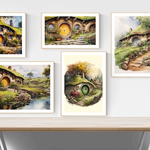 Magical Hobbiton Art Prints Set - 50 Watercolor Illustrations | Tolkien Fantasy Decor