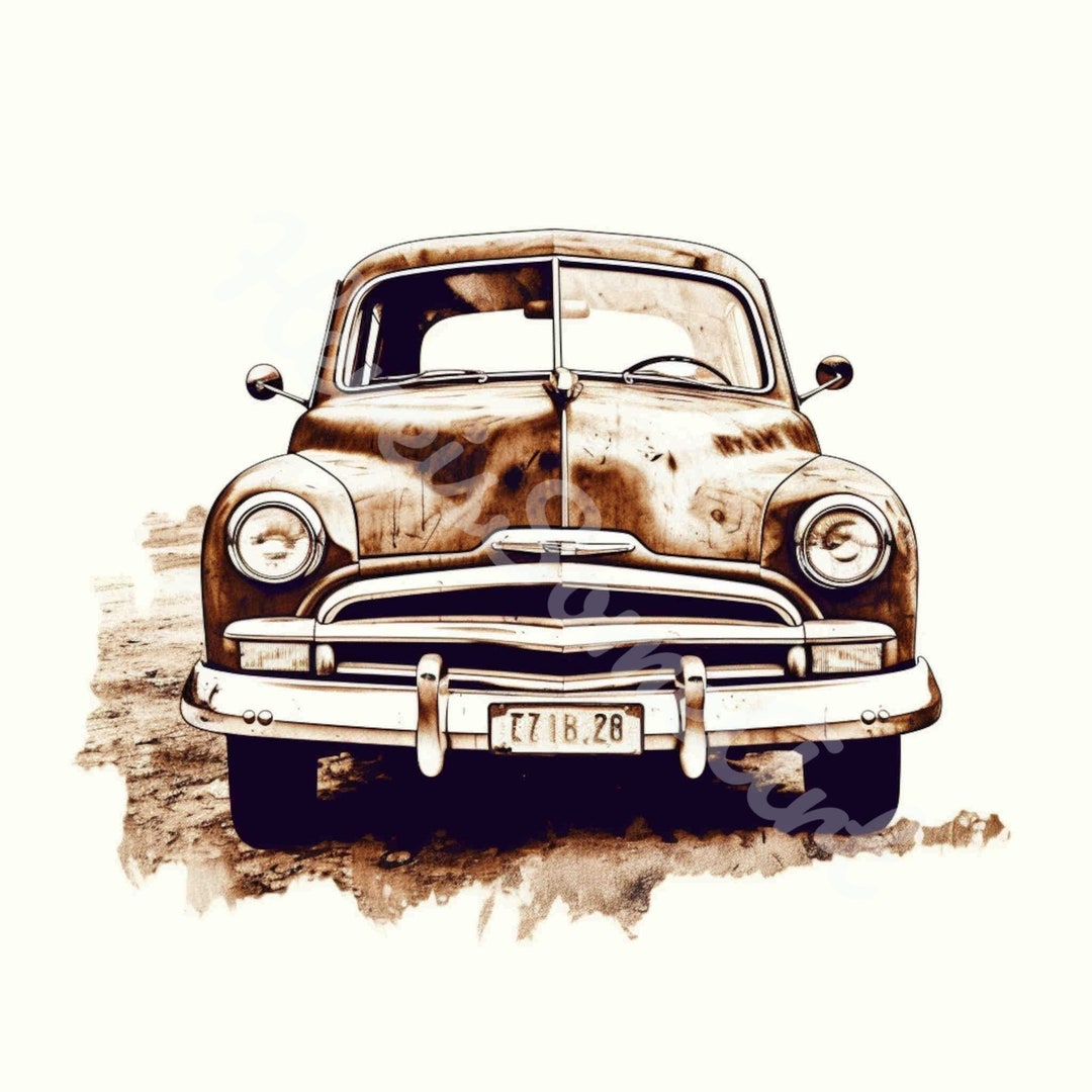 80 Collection of HD Old Car Drawings High Quality Prints Etsy