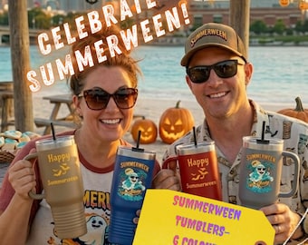 Summerween 40oz Tumbler with Handle, Happy Summerween Travel Cup, Ghost Surfer Tumbler, Spooky Summer Stanley Dupe, Summerween Gift 6 Colors