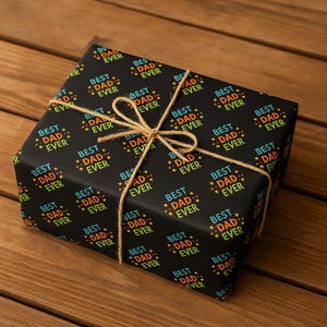 Fathers Day Wrapping Paper Best Dad Ever Gift Wrap for Men Black Birthday Present Wrap Paper Funny Gift Wrap for Dad Husband Grandpa