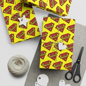 Super Dad Wrapping Paper Bold Comic Style Gift Wrap for Fathers Day Birthday or Dad Appreciation Yellow & Red Superhero Theme