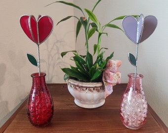 3D Stained Glass Heart Flower with Vase