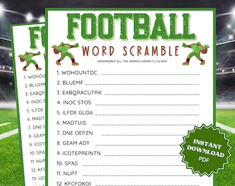 Word Scramble Super Bowl Party Word Game, Super Bowl Games, Family Party Game, Word Games, Trivia Printable, Trivia Game, Trivia Games