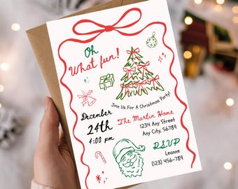 Oh What Fun Christmas Party Invitation | Editable Canva Template | Instant Download Holiday Party Evite