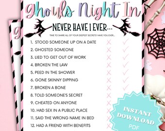 Ghouls Night In Never Have I Ever Printable Halloween Game, Ghouls Night Out, Moms Night Games, Ladies Night Games, Girls Night Games