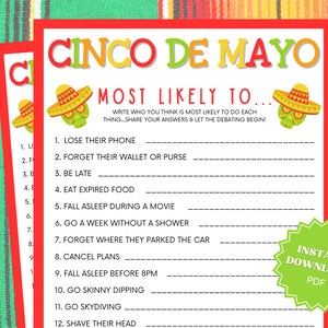 Most Likely To Printable Cinco De Mayo Game, Cinco De Mayo Games, How Well Do You Know, Cinco De Mayo Party Group Games, Family Party Game
