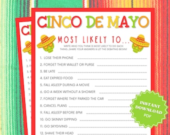 Most Likely To Printable Cinco De Mayo Game, Cinco De Mayo Games, How Well Do You Know, Cinco De Mayo Party Group Games, Family Party Game