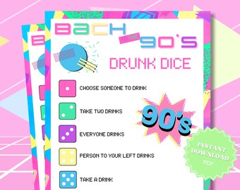 Drunk Dice 90s Theme Bachelorette Party Game Printable, 90s Bachelorette, Bach To The 90s, Fun Drinking Games, Group Drinking Game