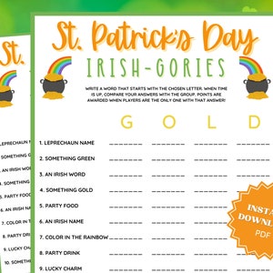 St. Patricks Day Scattergories Game, St Patricks Games, St Patricks Game, Scattergories, Word Games, Family Party Game, Classroom Games