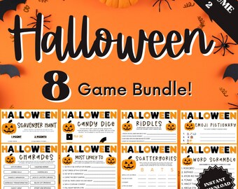 8 Halloween Games Bundle Vol. 2, Trivia Game, Scavenger Hunt, Candy Dice Game, Most Likely To, Emoji Pictionary, Halloween Games Bundle