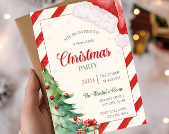 Elegant Santa Hat Christmas Party Invitation | Canva Template (PDF)