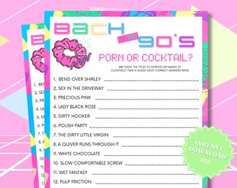 Porn Or Cocktail 90s Theme Bachelorette Party Game Printable, 90s Bachelorette, 90s Theme Party, Bach To The 90s, Fun Adult Games