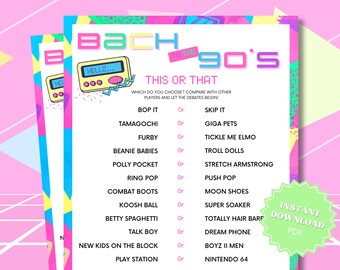 This Or That Printable 90s Theme Bachelorette Party Game, Bach To The 90s, 90s Theme Party, 90s Nostalgia, 90s Party Theme, Would You Rather