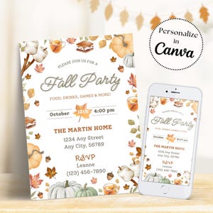 Plantilla editable de invitación para fiesta de otoño: Invitación de cosecha otoñal (descarga digital)