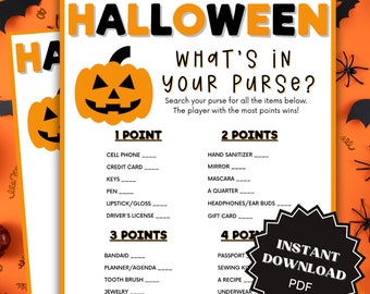 What's In Your Purse Halloween Game Printable, Purse Game, Halloween Games, Halloween Games For Adults, Halloween Printable Games