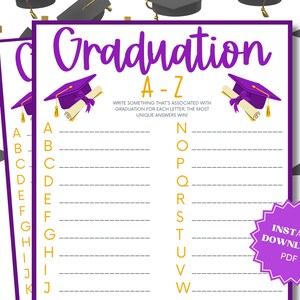 A-Z Graduation Party Game: Printable Word Game (PDF Download)