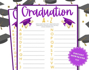 A-Z Graduation Party Game, Graduation Games, Grad Party Games, Graduation Game, Graduation party Games, Printable Grad Games, Word Game