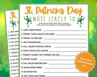 St. Patricks Day Most Likely To Game, St Patricks Games, St Patricks Game, Most Likely To, Adult Party Games, Adult Party Game, Group Games
