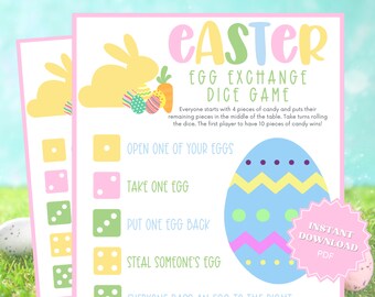 Easter Egg Exchange Dice Game, Easter Games for Kids, Printable Easter Games, Family Party Game, Easter Games Download, Family Party Game