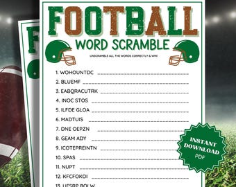 Word Scramble Super Bowl Party Word Game, Super Bowl Games, Family Party Game, Word Games, Trivia Printable, Trivia Game, Trivia Games