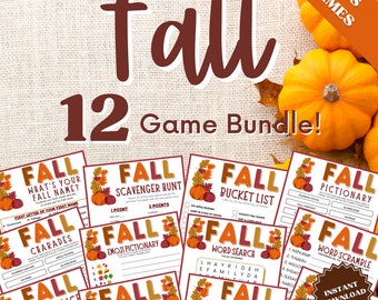 12 Fall Games Bundle For Kids, Fall Game Bundle, Fall Game Printables, Fall Games Printable, Printable Fall Games, Fall Games Indoor