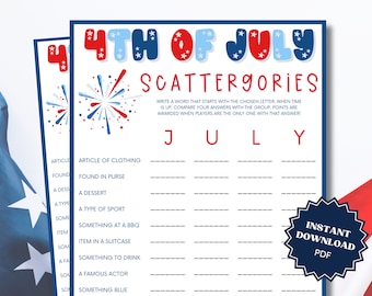 Scattergories 4th of July Game, Word Games, 4th of July Party, 4th of July Games, 4th of July Games for Kids, 4th of July Games Printable