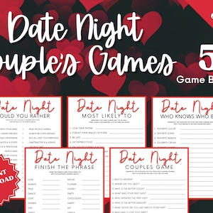 Date Night Couple Games 5 Game Bundle, Couples Game, Date Night Games, Who Knows Who, Finish My Phrase, This Or That, Would You Rather