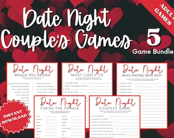 Date Night Couple Games 5 Game Bundle, Couples Game, Date Night Games, Who Knows Who, Finish My Phrase, This Or That, Would You Rather