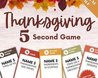 Thanksgiving 5 Second Game, Thanksgiving Games Printable, Thanksgiving Games for Kids, Thanksgiving Games for Adults, Thanksgiving Game