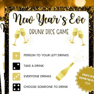 New Years Eve Drunk Dice Game, Adult Games, Virtual Games, Left Right Drink Party Game, Drinking Game, Adult Party Games, Ice Breaker Games