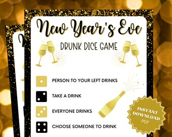 New Years Eve Drunk Dice Game, Adult Games, Virtual Games, Left Right Drink Party Game, Drinking Game, Adult Party Games, Ice Breaker Games
