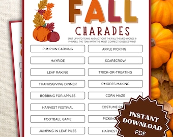 Charades Game Fall Printable, Fall Games Printable, Fall Games For Kids, Charades For Teens, Charades for Adults, Charades For Kids