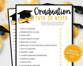 Never Have I Ever Printable Graduation Party Game, Graduation Games, Grad Party Games, Graduation Game, Graduation Party, Ever or Never