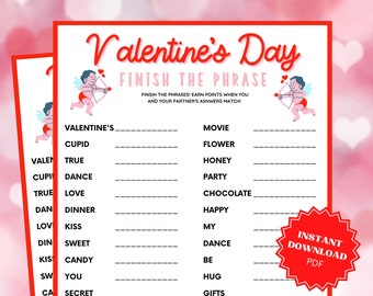 Valentine's Day Finish The Phrase, Classroom Games, Word Games, Valentines Activity, Valentine Party Game, Valentines Day Game