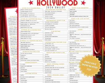 Oscar Party 2024 Ballot, Oscar Party Ballot, Oscars Party, Oscars Party Games, Oscars Bingo, Oscars Ballot 2024, Oscars Party Ballot