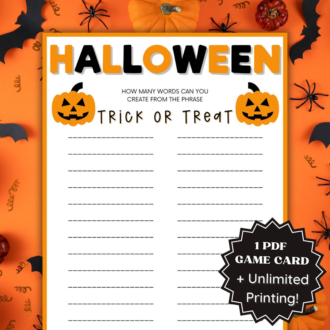 Word Game Halloween Game Printable Halloween Games for Kids 