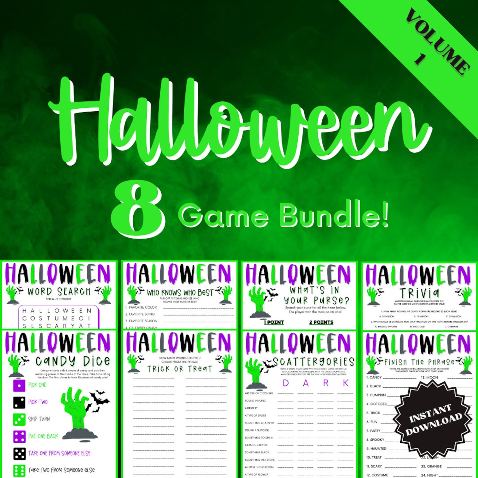 Halloween Game Bundle Vol. 1: 8 Printable Party Games (digital Download ...