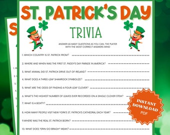 St. Patty's Trivia St Patricks Day Game, St Patricks Games, St Patricks Game, Trivia Games, Trivia Game, Trivia Printable, Virtual Games